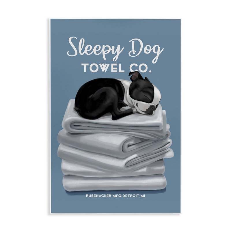 «Sleepy Dog Towel Co.», adorable Boston Terrier, salle de bain sur toile tendue, impression, H 19 po x l 13 po