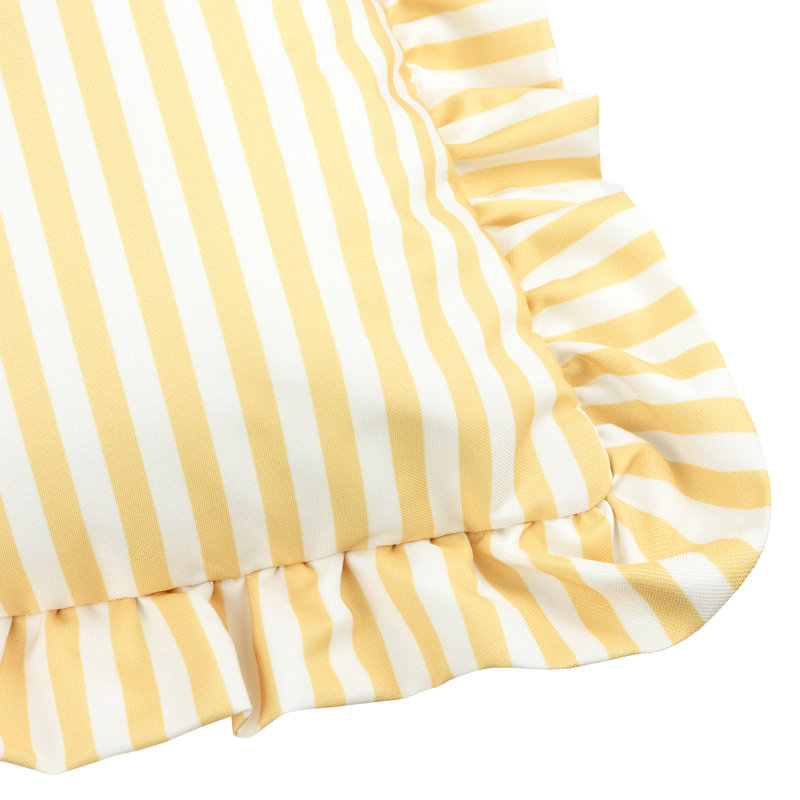Millie Ruffle Indoor / Outdoor Striped Square Throw Cushion, Yellow/White