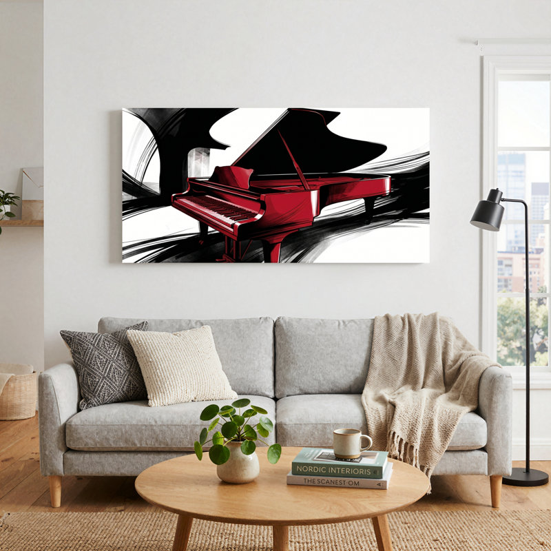 Ensemble de 1 tableau sur toile « Piano rouge », 58“W x 28”H, Toile tendue