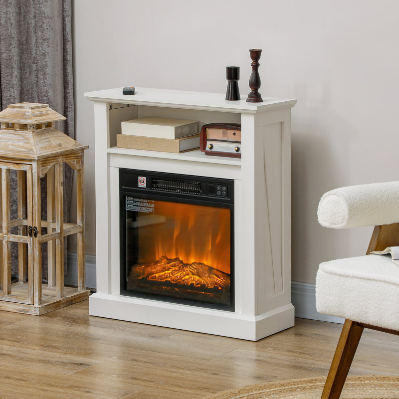Foyer électrique 27 "- 1400W avec effet de flamme, blanc, température réglable 62 82, télécommande, chauffage écoénergétique pour espace de vie, flamme 3D réaliste, intensité, fonctionnement silencieux 323