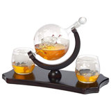 Maguire Etched Globe 3 Piece Whiskey Decanter Set