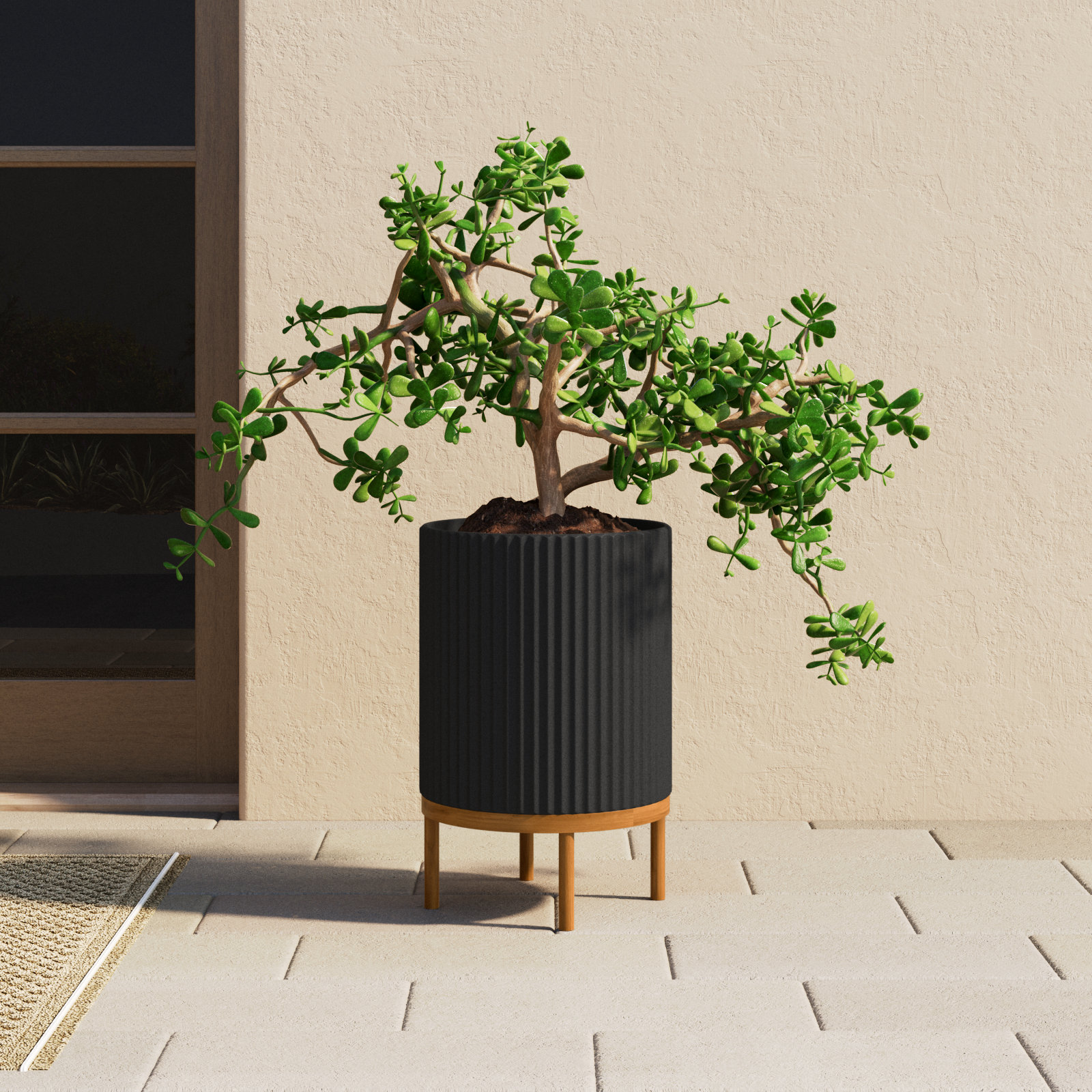 Demi Pot Planter, 1, Black/Brown, 22" H x 14.75" W x 14.75" D
