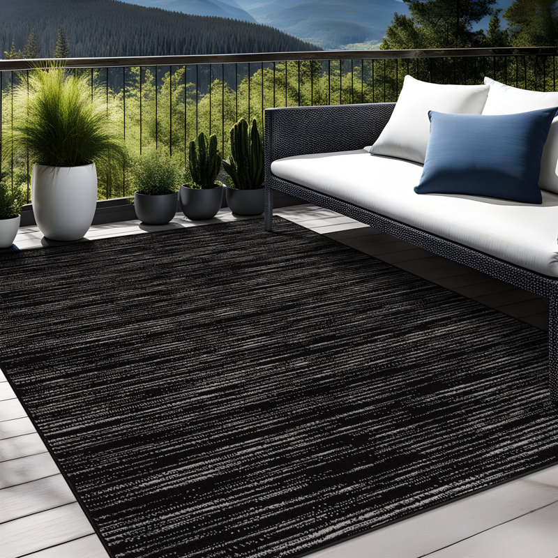 Tapis rayé intérieur / extérieur, Rectangulaire 8 pi x 10 pi, Noir
