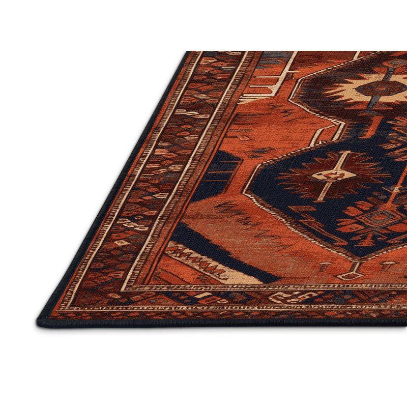 Machine Washable Turkish Black Area Rug, Rectangle 5' x 8'