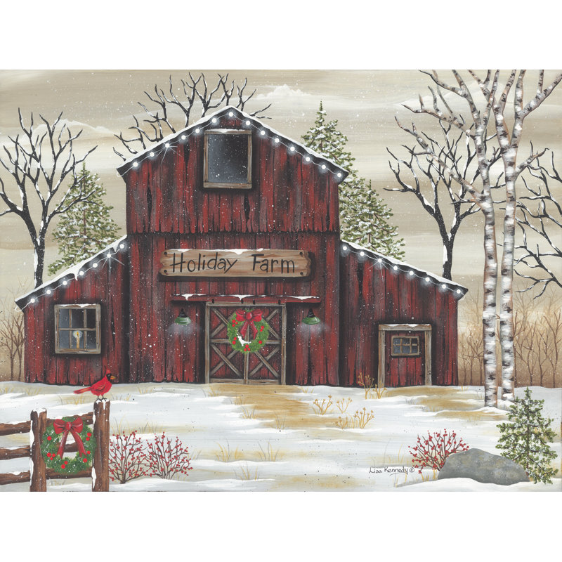 «Holiday Farm Barn on Canvas» par Lisa Kennedy, reproduction, H 8 po x l 12 po