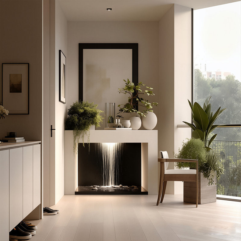 Bac à fleurs blanc en acier inoxydable de 47,24 po pour l'entrée avec décoration d'eau, H 31,5 po x l 47,24 po x P 11,81 po