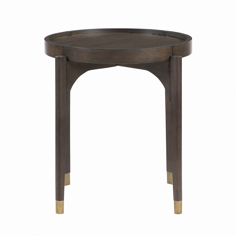 Table de bout ronde avec pieds en bois massif et table d'appoint classique 1 pièce