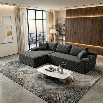 Canapé modulaire surdimensionné en L surdimensionné avec méridienne réversible et coussins décoratifs, sans assemblage