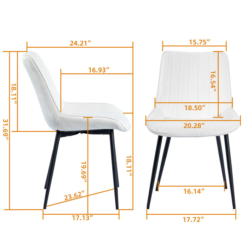 Willas 19.68'' H Tufted Velvet Upholstered Metal Side Chair, White