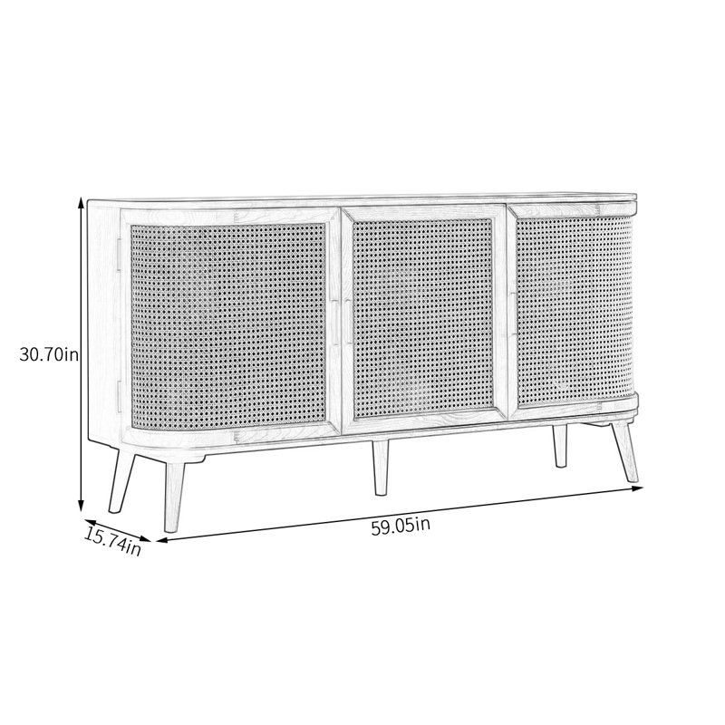 Armoire de rangement en rotin rétro, Cerisier