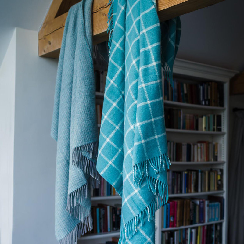 Lifestyle Chequered Check Throw Blanket with Fringe, Blue