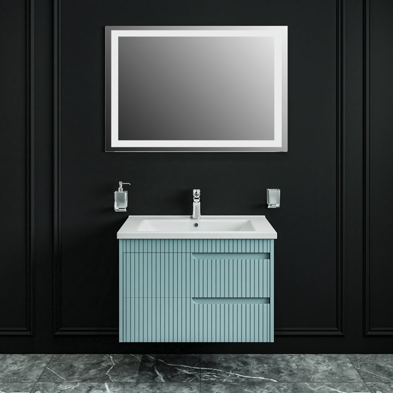 Ensemble de meuble-lavabo mural avec lavabo Jakki-W_Modern, Vert clair mat