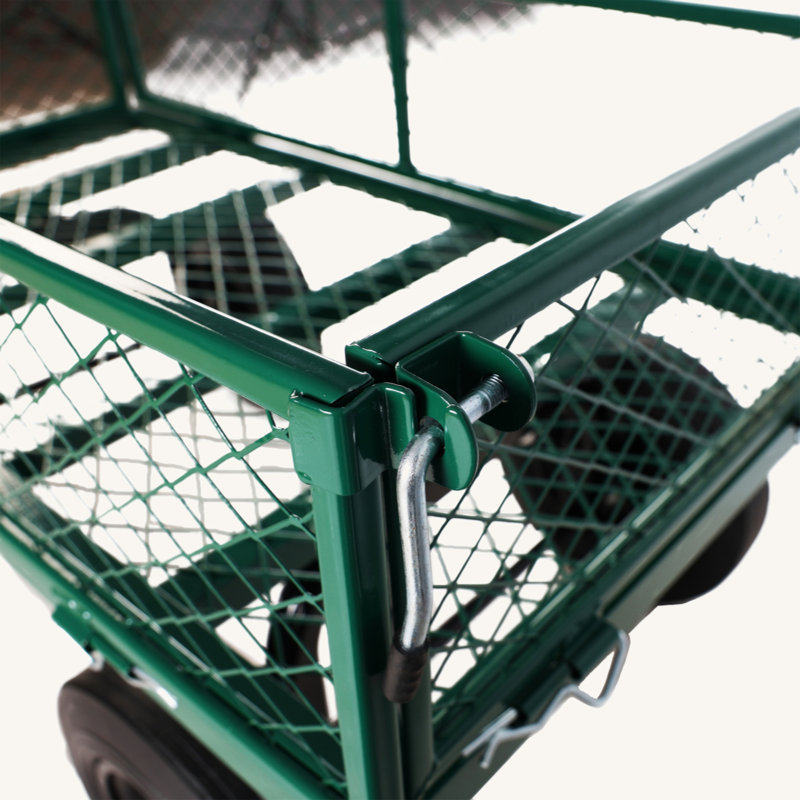 Green Steel Mesh Garden Wagon with Solid Wheels