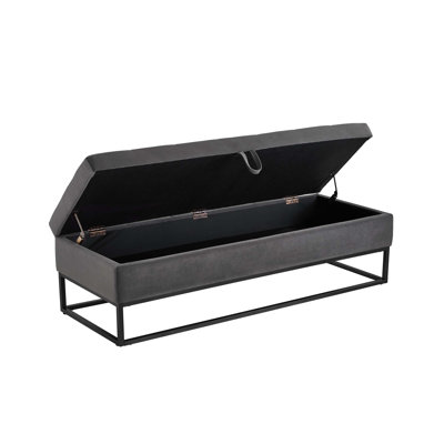 58.6" Velvet Storage Bench with Gold Metal Base, Button Tufting, 500 lbs Capacity, Eucalyptus Frame