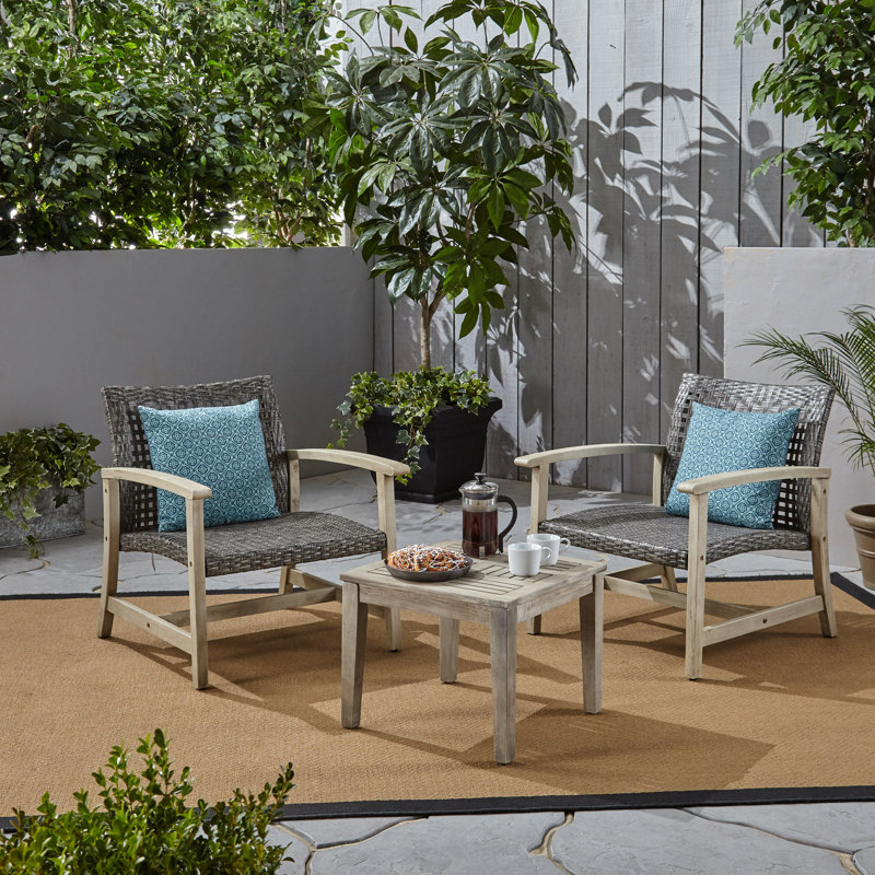 Kaitrin Wicker 2 - Person Seating Group, Light Gray/Mixed Black