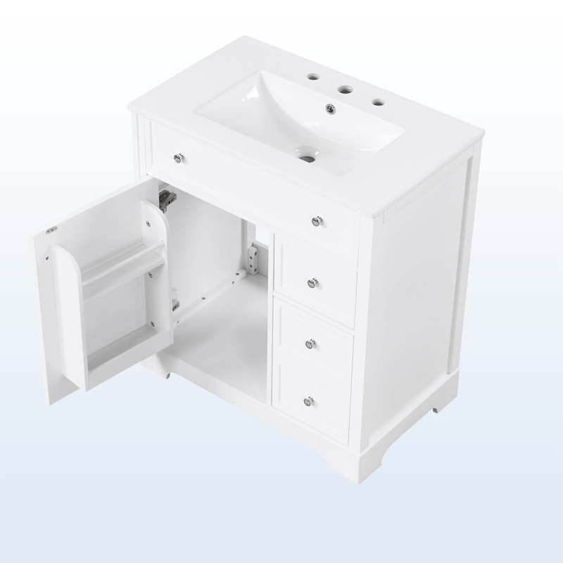 Diavian MDF Board & Ceramic Bathroom Cabinet, White