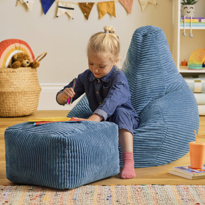 icon Kids Dalton Cord High Back Bean Bag and Mini Square Footstool, Teal