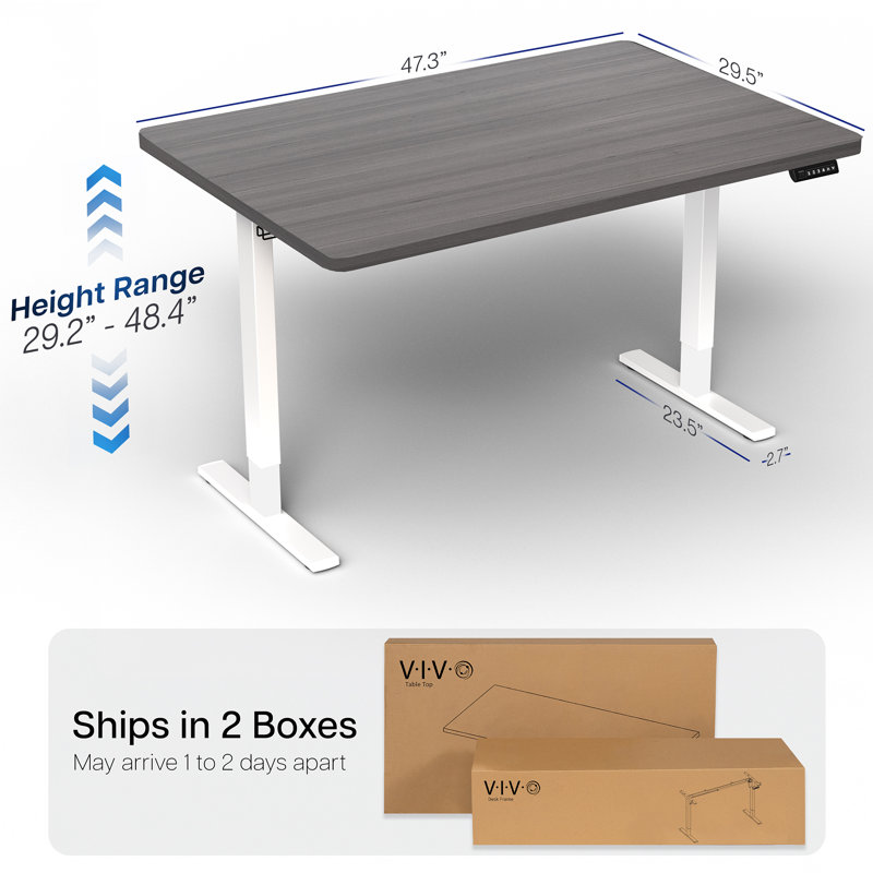 VIVO Electric 48" x 30" Stand Up Desk, Dark Gray Table Top, White Frame, White