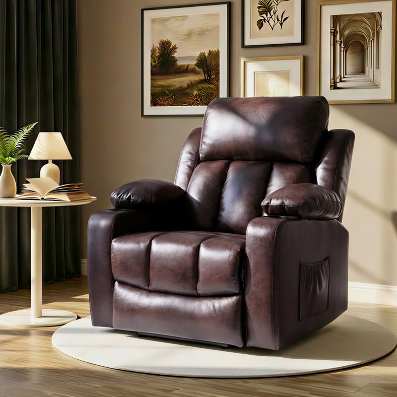 Pu Leather Power Lift Recliner Chair For Elderly, With Massage & Heat, Cup Holders, Side Pockets, 40.9" H x 38.6" W x 37.2" D