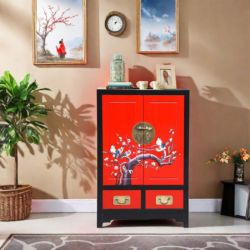 Armoire peinte à la main avec cadre en bouleau