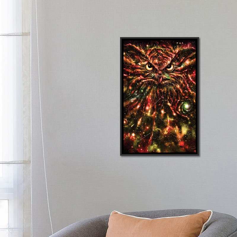 « space hibou », impression sur toile, H 26 po x l 18 po x P 1,5 po, Toile avec cadre noir, Pas de tapis