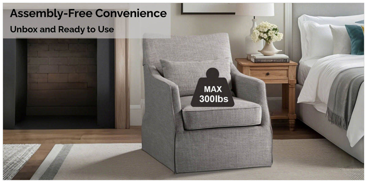 Bedford London Upholstered Skirted Swivel Armchair with Lumbar Pillow