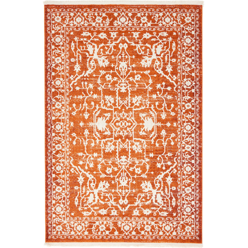 Folkeste Oriental Area Rug, Rectangle 5'1" x 8', Orange