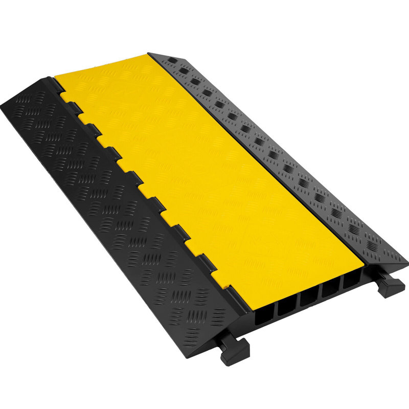 Protecteurs de câble à 5 canaux Rampes de câble en caoutchouc extrême Câble de protection robuste Rampe de câble pour allée Protecteur de câble en caoutchouc pour circulation rapide (5 canaux, 1 paquet - 18000 lb)