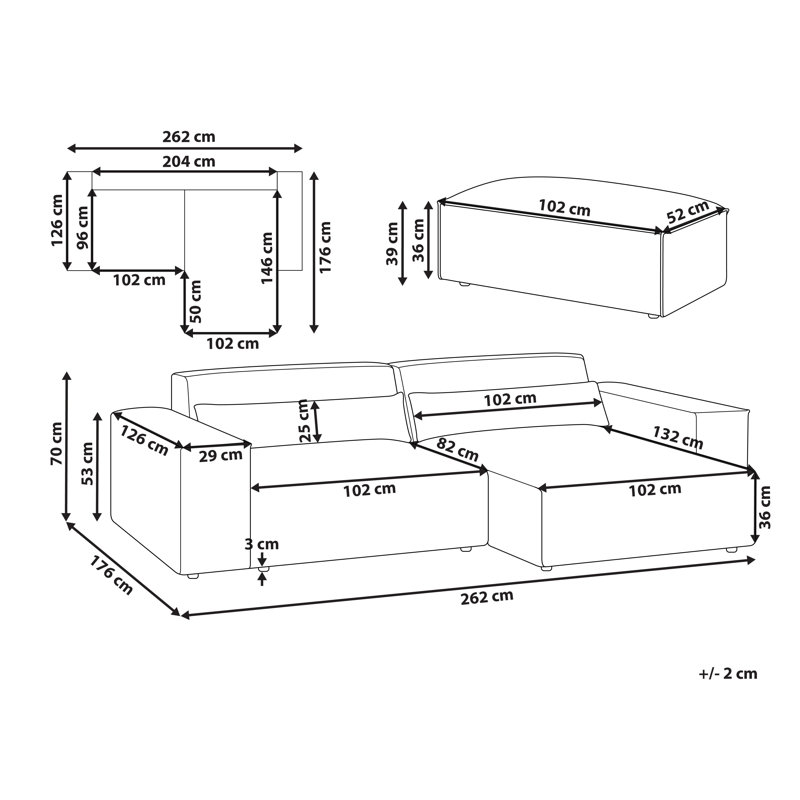 Boleslovas 2 Seater Sofa & Chaise, Left Hand Facing, White