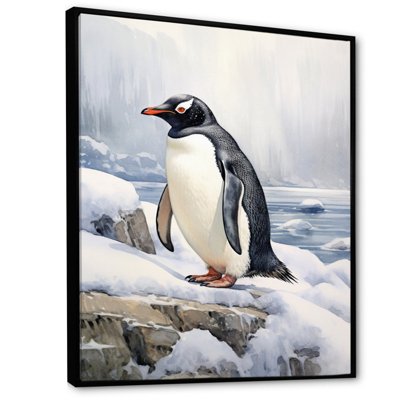 " Graceful Penguins V ", 32" H x 16" W x 1" D, Black Floater Framed
