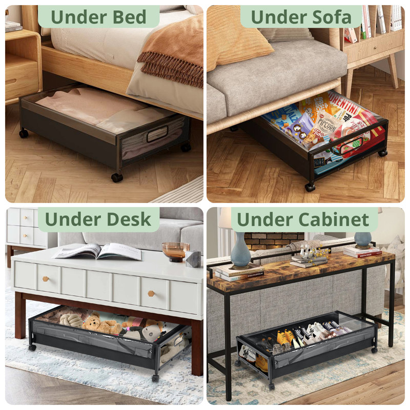 Black Fabric Under Bed Storage Containers with Clear PVC Lids