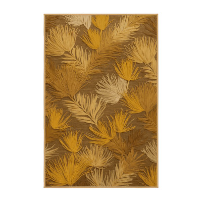 Machine Washable Botanical Brown Area Rug