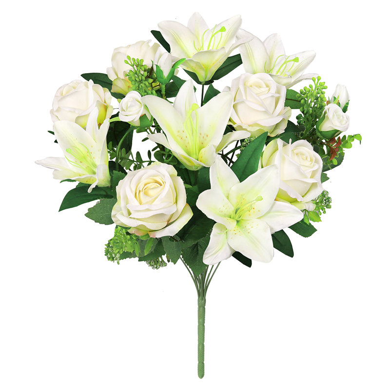 Bouquet de tiges de fleurs de lis artificielles mélangées artificielles, Crème / Blanc