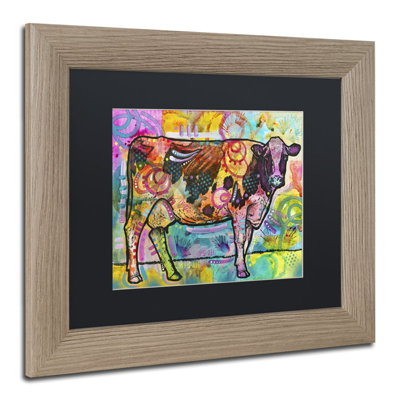 « vache », impression encadrée, H 11 po x l 14 po x P 0,5 po, Noir, Cadre brun