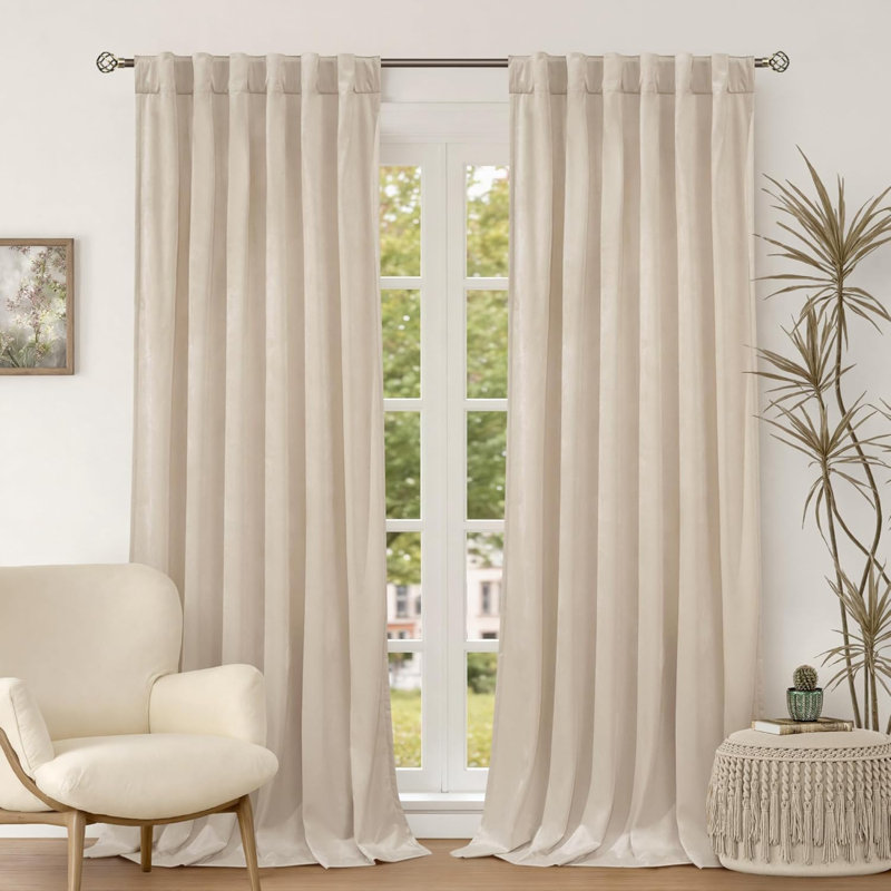 Ortraud Room Darkening Velvet Curtains with Back Tab and Rod Pocket, 52" W x 63" L, Ivory
