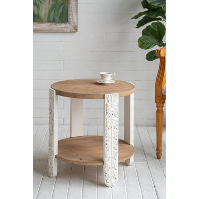 Table d'appoint ronde à 2 niveaux avec pieds sculptés
