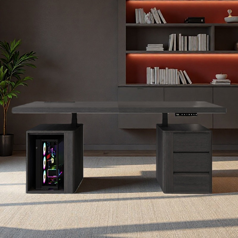 Sieger Height Adjustable Computer Desk, 52.76" H x 62.99" W x 27.56" D, Black