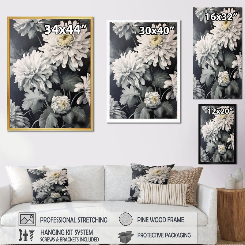 Natures Chrysanthemums Melody sur toile, Cadre flottant doré, H 32 po x l 16 po x P 1 po
