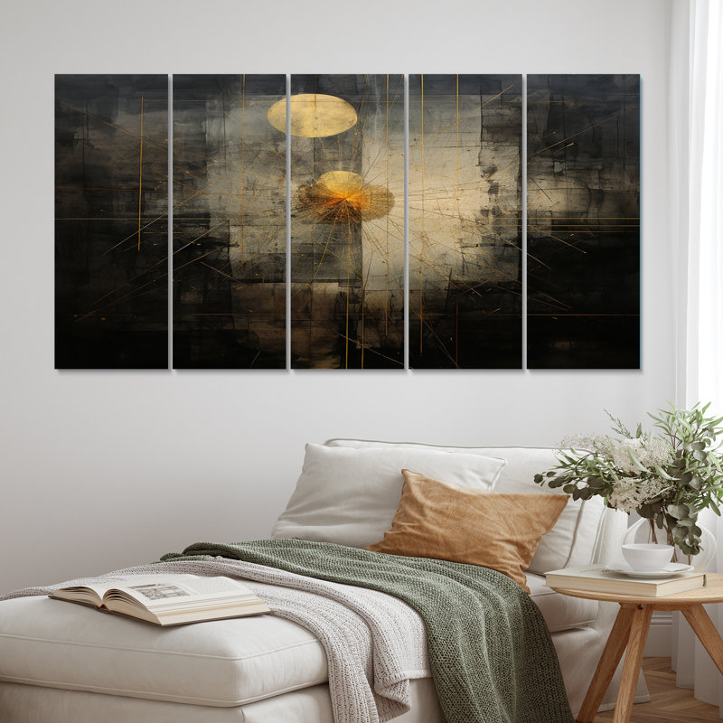 Pleine lune montante - Illustration abstraite sur toile - 5 panneaux égaux