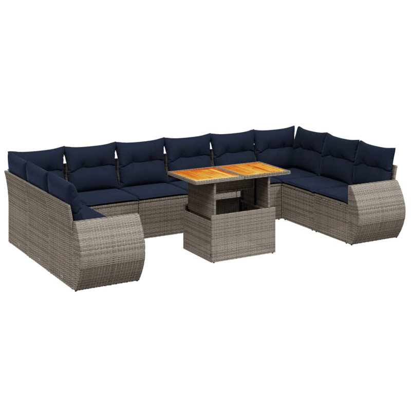  Ensemble de canapé de patio 11 pièces avec coussins en rotin de polyester, Gris, Bleu