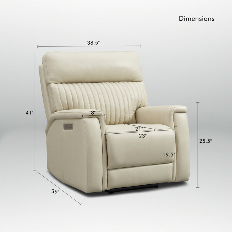 Fauteuil inclinable électrique Liudgardas 39" à trois moteurs, en cuir véritable, position zéro gravité, avec ports USB et USB-C.