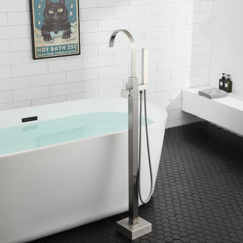 Single Handle Floor Mounted Tub Faucet, Brushed Nickel