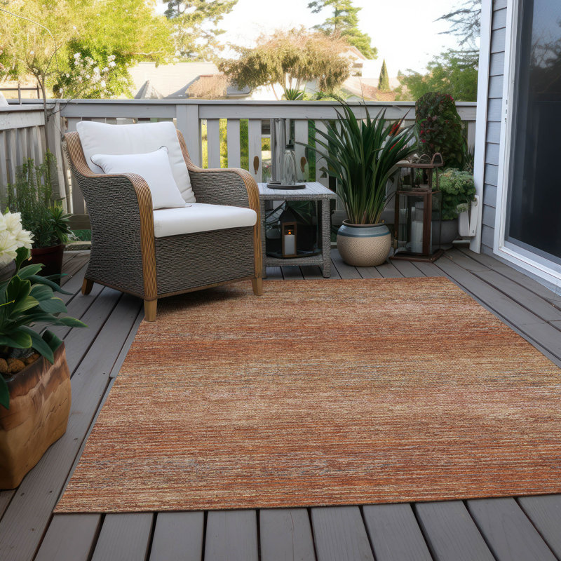 Copper and Red Flat Woven Synthetic Stripe Rug 46" x 30"