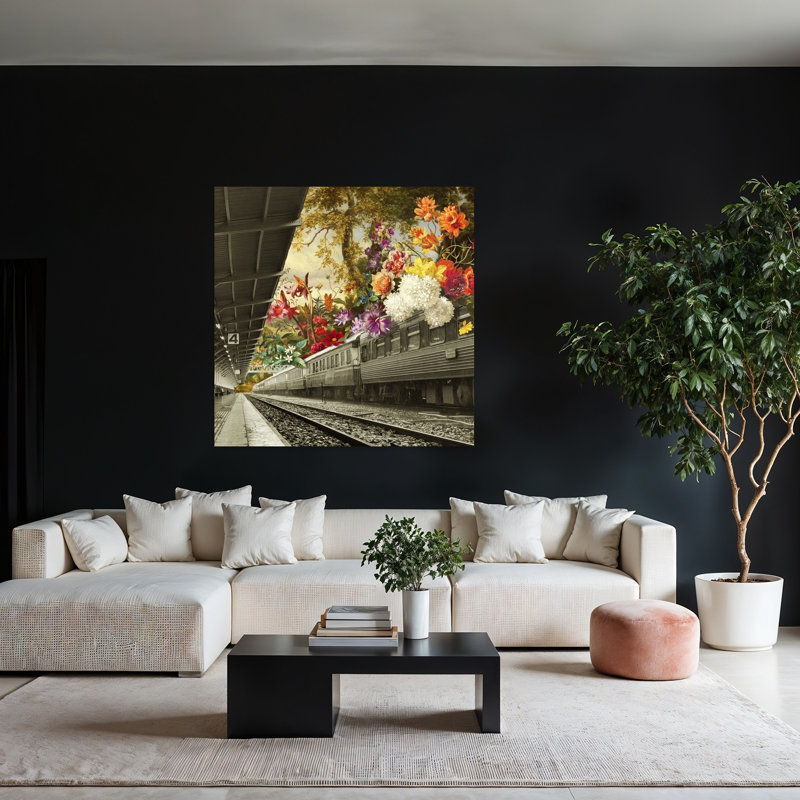 Art mural de paysage surréel de fleurs colorées