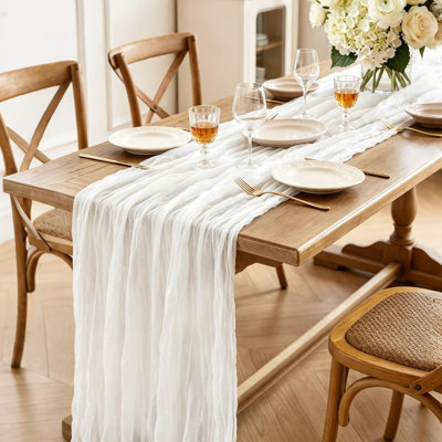 Chemin de table 6 pièces blanc ivoire, chemin de table blanc rustique 10 pi 35 po x 120 po Boho pour décorations de table de fête de naissance
