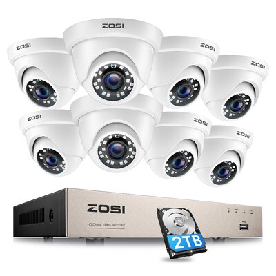 8CH 1080P Security Camera System with 2TB HDD, 8 x 2MP Dome Outdoor Camera, Motion Detection -  ZOSI, 8VN-418W8S-20-US