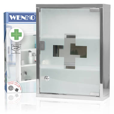 WENKO Medicine Cabinet with Lock, Wall mounted Bathroom Storage, Hanging  Medical Cabinet, First Aid Wall Cabinet with Safety Glass Door, Modern