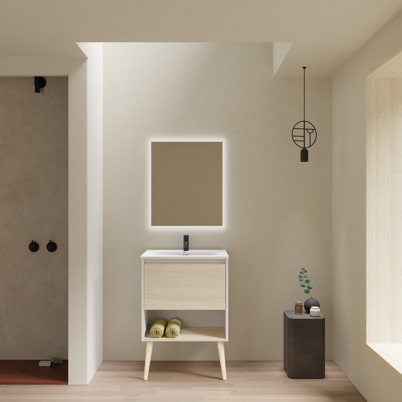 Selsey Vanity & Mirror Set, White/Light Wood
