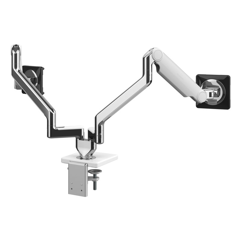 M/Flex For Two Monitors & Dual Arm Bracket, White, Polished Aluminum, Double