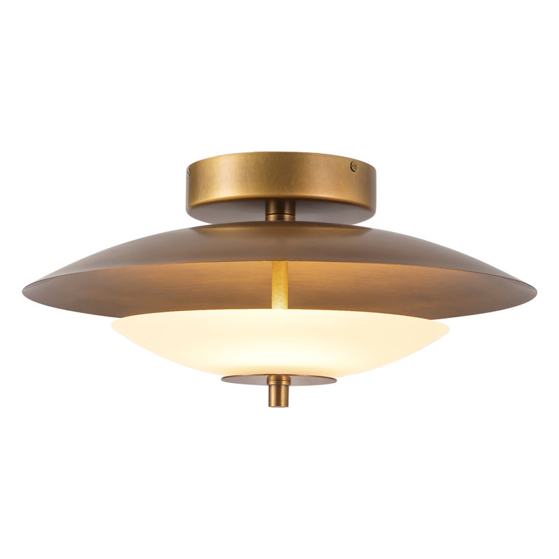 Prescott 16-in Antique White Dimmable LED Flush Mount with Opal Matte Glass, Vintage Brass/Opal Matte Glass